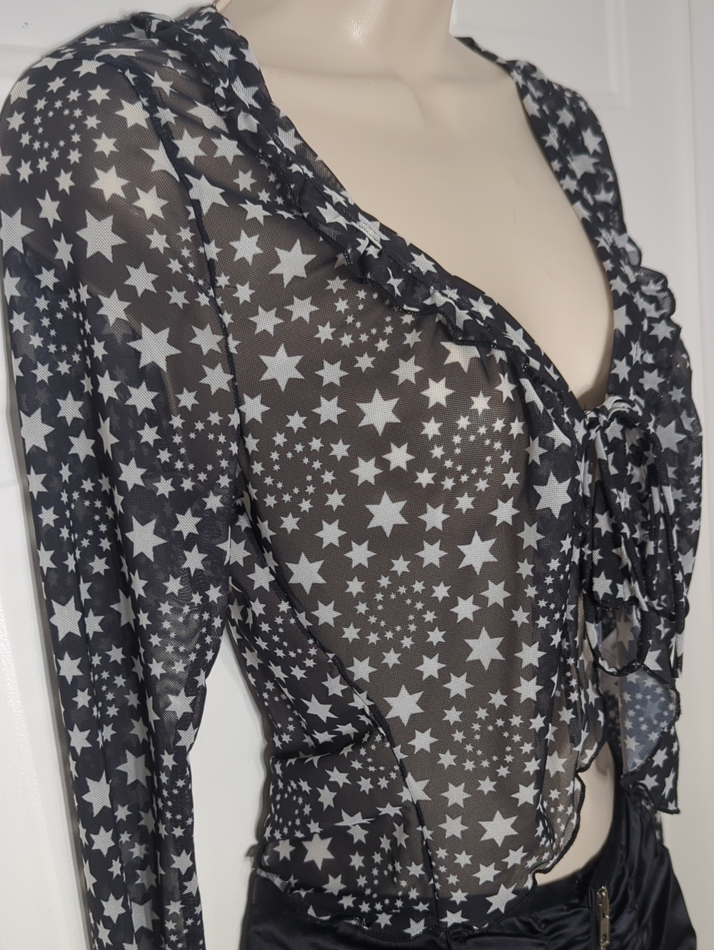 Free People Marne Celestial Star Print Sheer Mesh Tie Front Crop Top/Cardigan XS - Picture 1 of 12